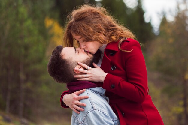 Close up of man kissing woman