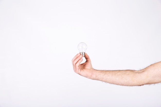 Free photo close-up of a man's hand holding light bulb