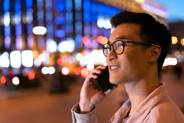 Close up man talking on phone