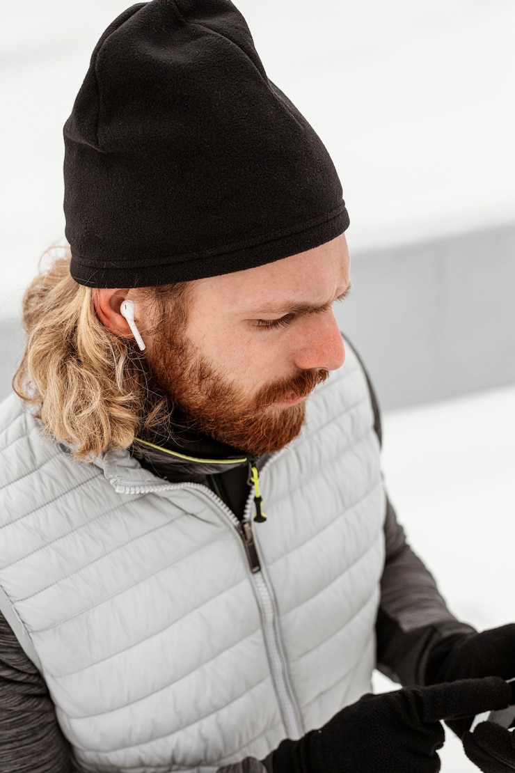 Free Photo close-up man wearing earphones