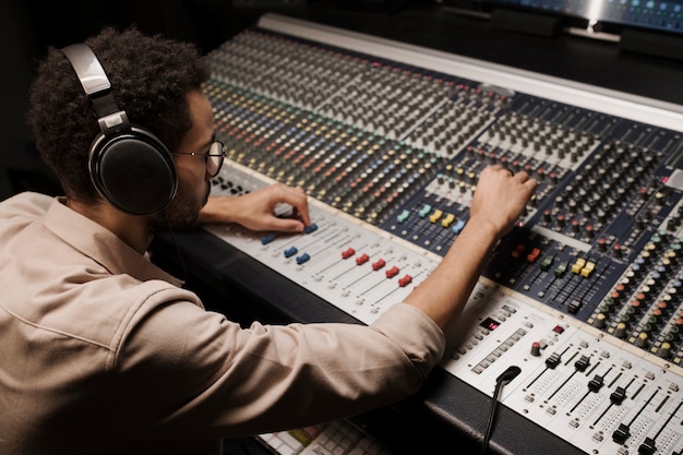 Close up man wearing headphones