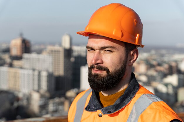 Close up man wearing helmet