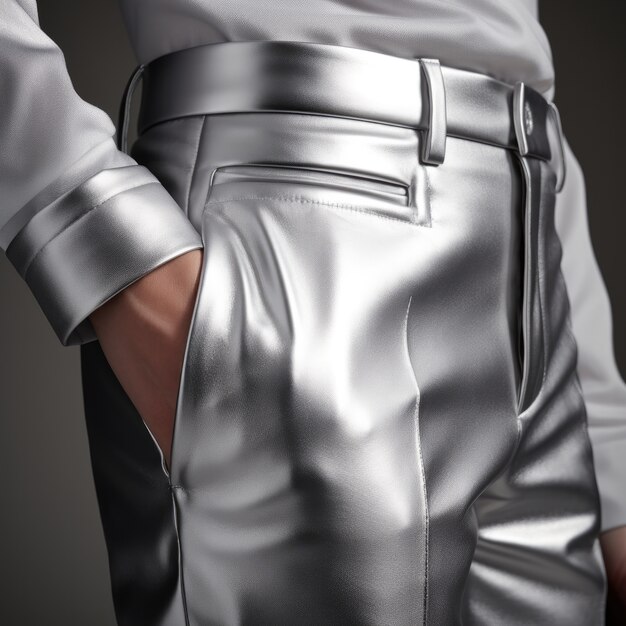 Close up on man wearing metallic pants