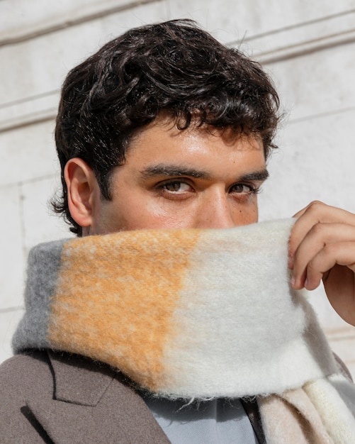 Close up man wearing scarf