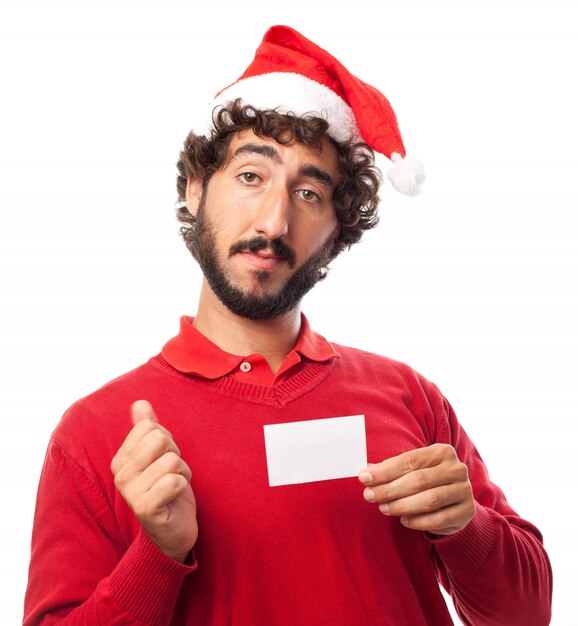 Close-up of a man with a blank business card