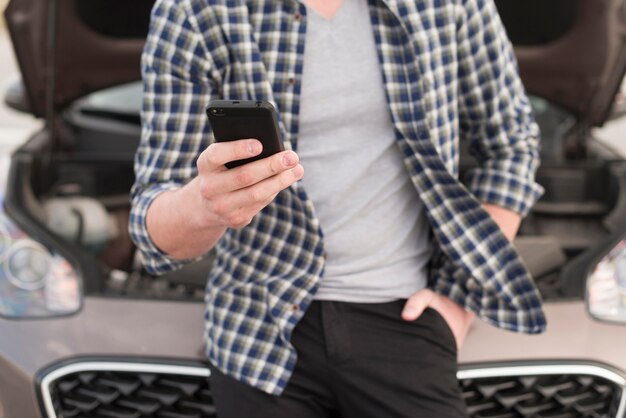 Close-up man with mobile