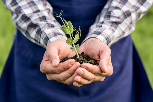 Free photo close-up man with plant