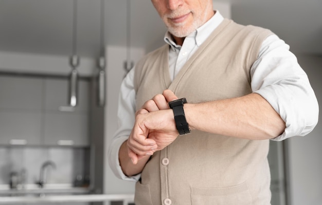 Close up man with smartwatch