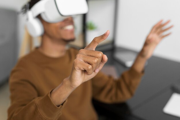 Close up man with vr glasses