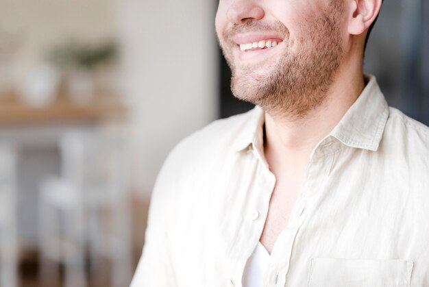 Close-up man with wide smile