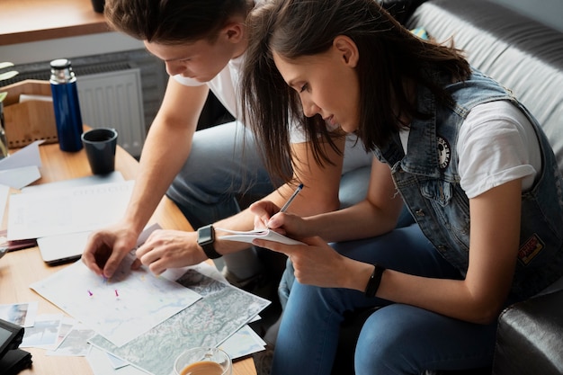 Close up man and woman planning trip