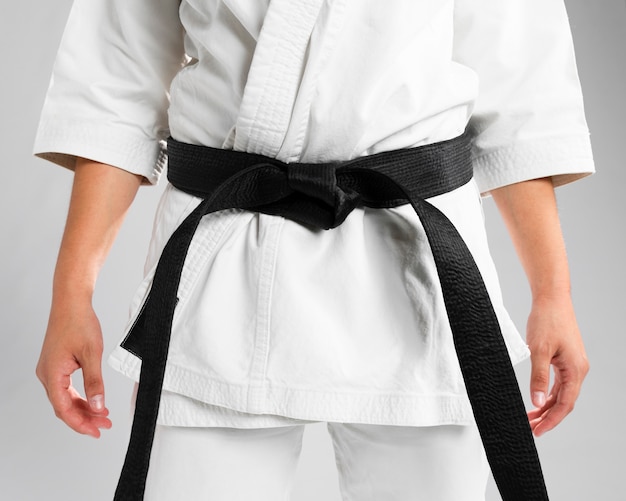 Free photo close-up martial arts of black belt