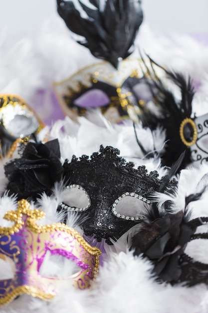 Close-up masks on feathers