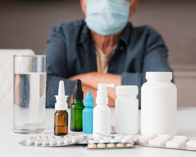 Close-up medication containers on desk