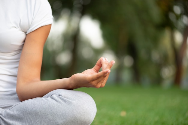 Close-up meditating hand pose