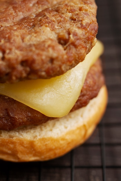 Close-up of melted cheese in burger