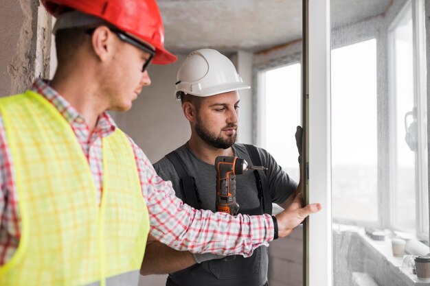 Close-up men working together