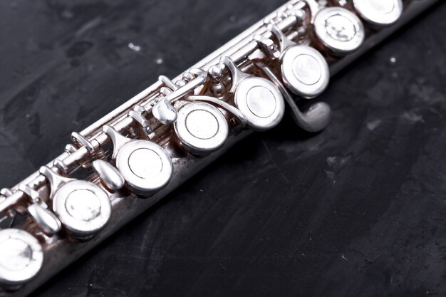 Close up of metal flute