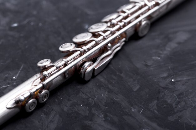 Close up of metal flute
