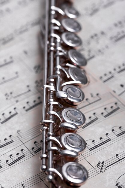 Close up of metal flute