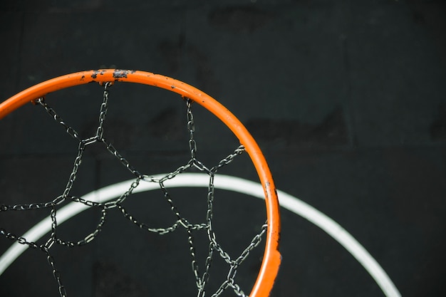 Close up of metallic basketball hoop