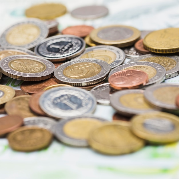 Close-up of metallic coins