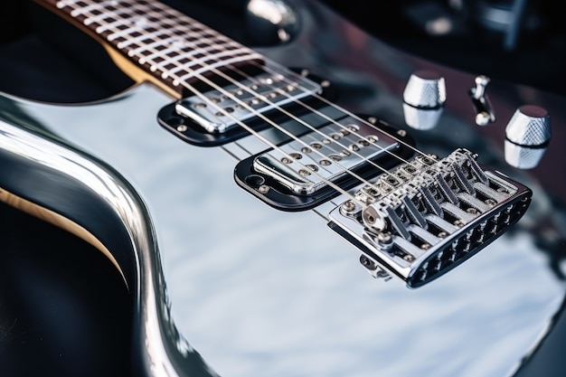 Free photo close up metallic guitar