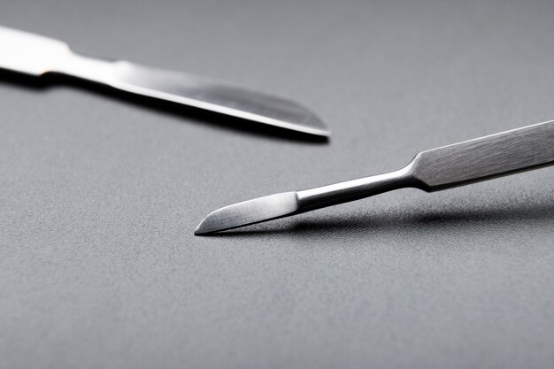 Close-up of metallic medical scalpel