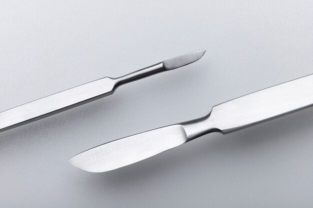 Close-up of metallic medical scalpel