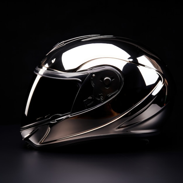 Free photo close up on metallic motorcycle helmet