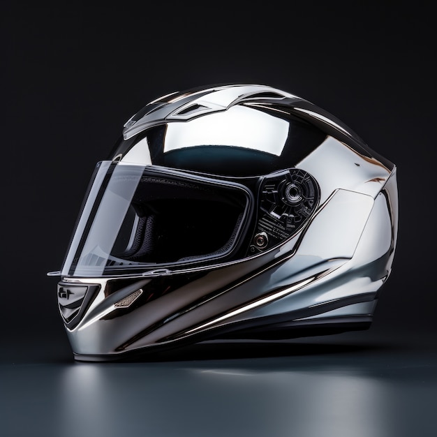 Free photo close up on metallic motorcycle helmet