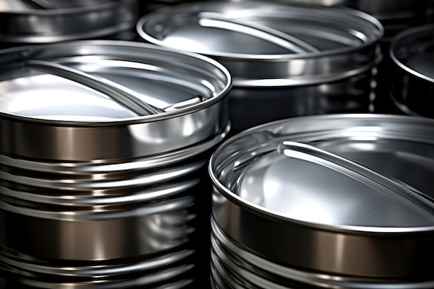 Free photo close up on metallic tin cans