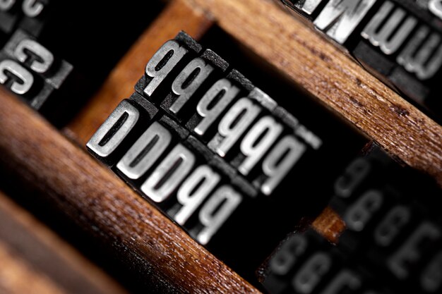 Close-up of metallic typesetting letters