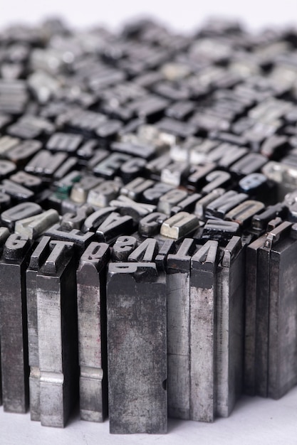 Close-up of metallic typesetting letters