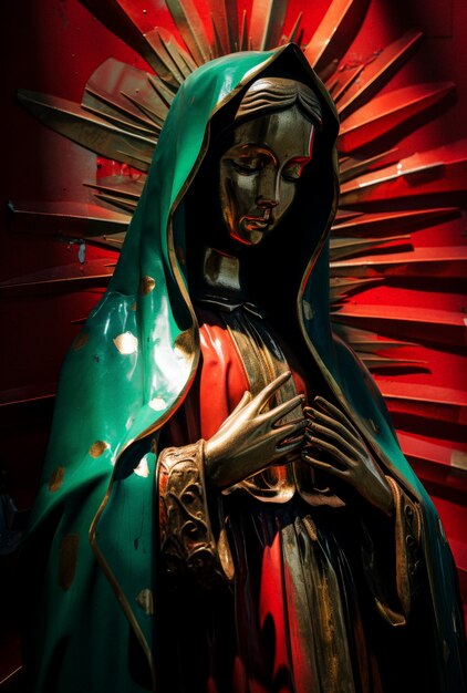 Close up on mexican holy mary statue