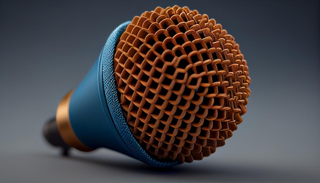 Close up of microphone equipment on gray background generative AI