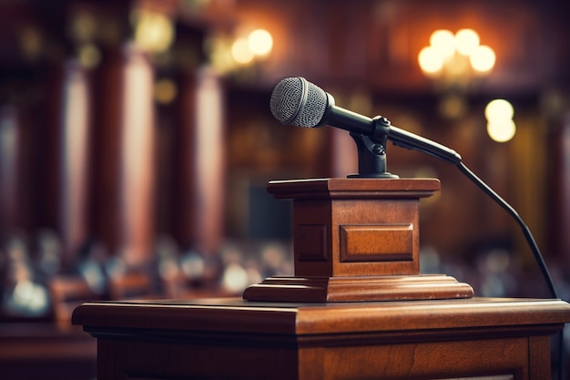 Close up on microphone for speech at official event