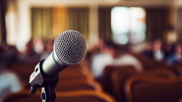 Free photo close up on microphone for speech at official event