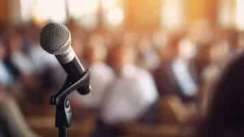 Free photo close up on microphone for speech at official event