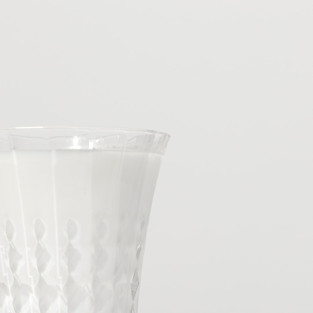 Close-up of milk glass with copy space