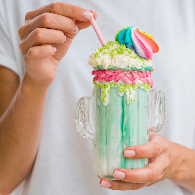 Close-up milkshake with whipped cream