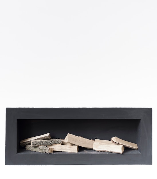 Close-up minimalist fireplace