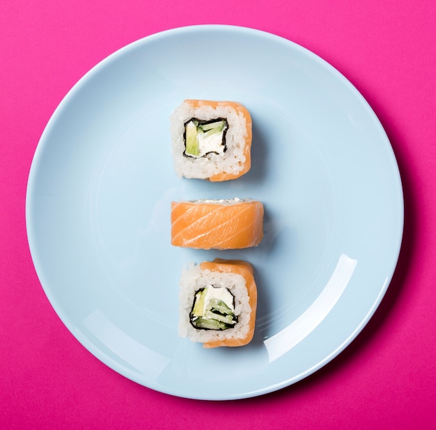 Close-up minimalist sushi rolls on plate