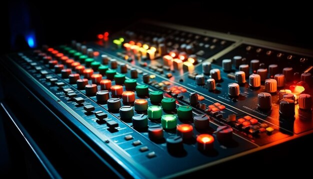 A close up of a mixing board with the number 1 on it