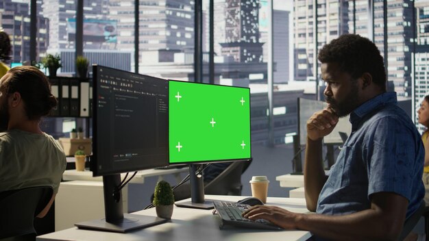 close up of mockup pc used by it expert monitoring company systems