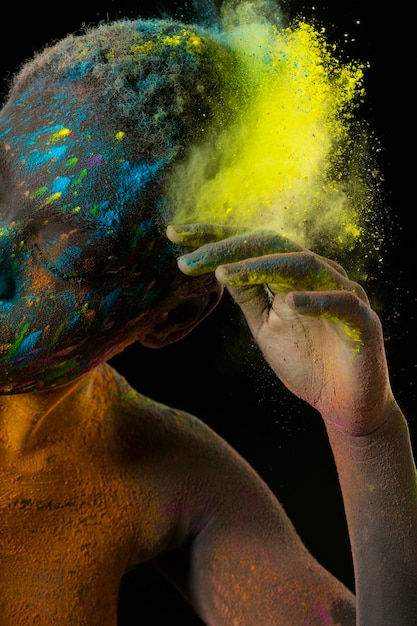 Close up model posing with powder