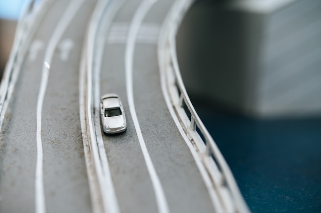 Close up of model small cars on the overpass, traffic concepts.