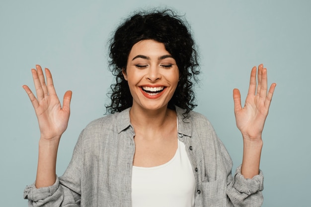 Close-up model with wide smile