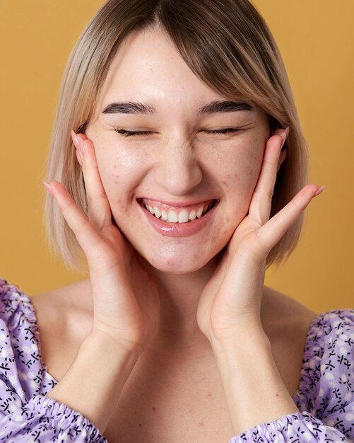 Close up model with yellow background