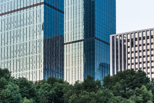 Free photo close-up of modern office buildings